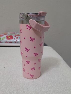 YNS Generic Pink Bow Print Kids Tumbler with Carry Handle